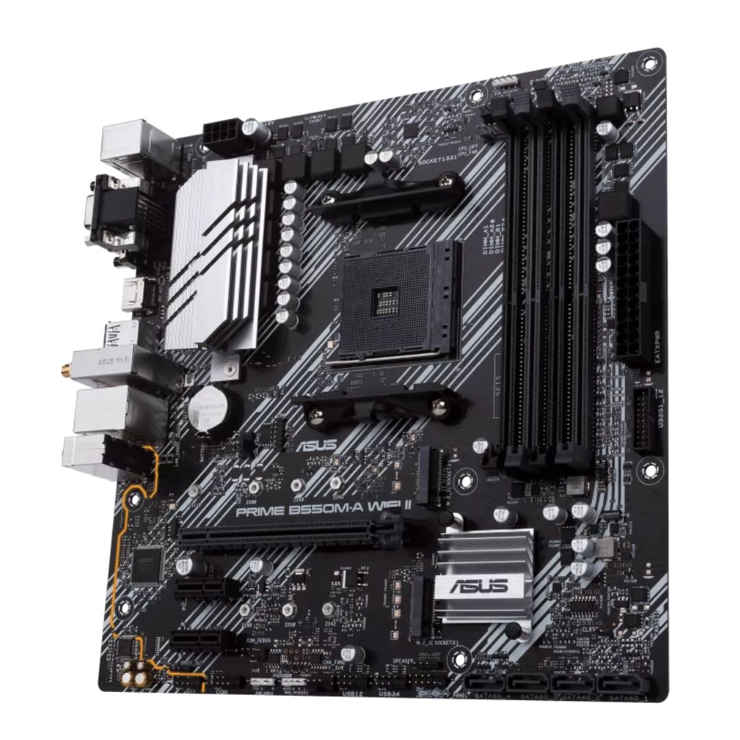 ASUS AMD B550M PRIME B550M-A WIFI II (Ryzen AM4) Micro-ATX Motherboard, Dual M.2, PCIe 4.0, Wi-Fi 6, 1 Gb Ethernet, HDMI, DVI-D, D-Sub, SATA 6G