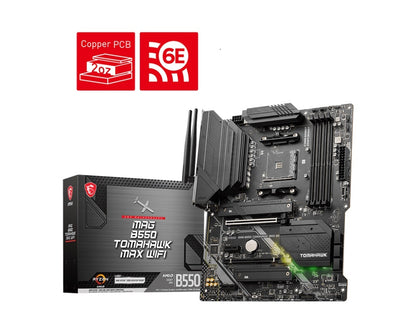 MSI MAG B550 TOMAHAWK MAX WIFI Motherboard, AMD Ryzen AM4, 4xDDR4-128GB, 1xPCIe4.0 x16slots, 2xPCIe3.0 x16slots, 6xSATA 6Gb,  2.5G LANPort, HDMI 2.1