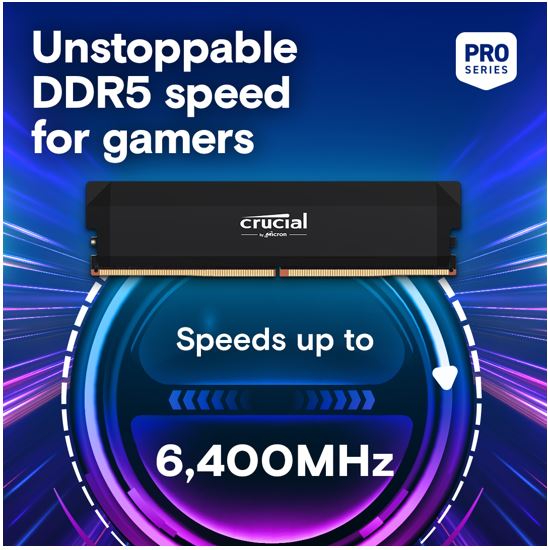 Crucial Pro 64GB (2x32GB) DDR5 UDIMM 6400MHz CL40 Black Heat Spreader Support Intel XMP AMD Ryzen for Desktop PC Gaming Memory