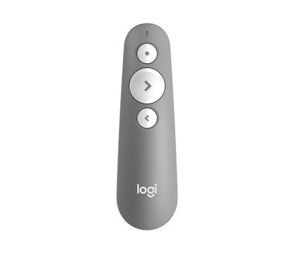 Logitech R500S Laser Presentation Remote with Dual Connectivity Bluetooth or USB 20m Range Red Laser Pointer for PowerPoint Keynote Mid Grey