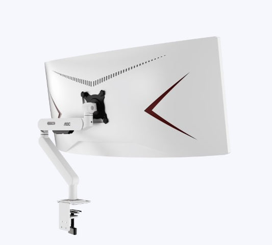 (LS)AOC AM406W White Desk-mount monitor arm with Alloy Structure. Mechanical Spring. Full Range Motion 17-40 ft up to 12KG VESA 100 and 75mm
