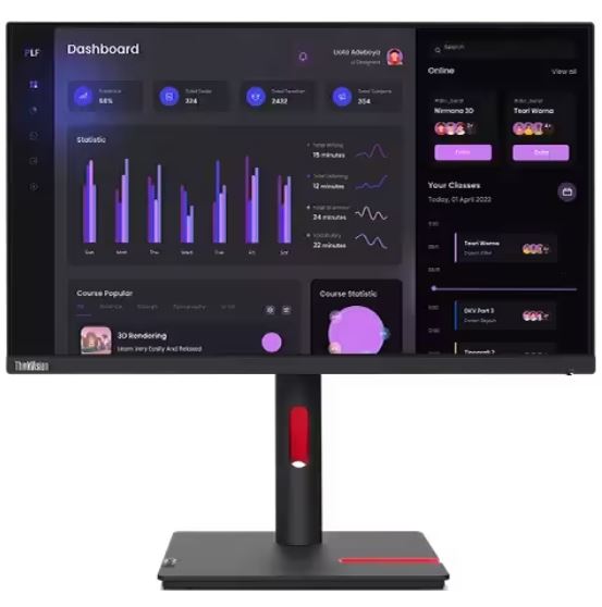 LENOVO ThinkVision T24I-30 23.8 ft 24 ft 60Hz FHD Monitor 1920x1080 16:9 Anti-Glare Height Adjustable Titl Swivel Pivot 4xUSB3.2 Hub VGA DP HDMI Audio 3yr
