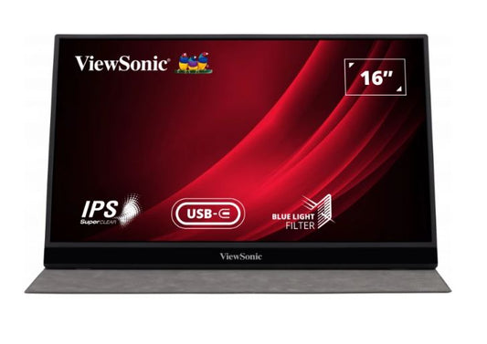 ViewSonic 16 ft VG1655 2x Type-C, IPS FHD, 3.5mm Audio, mHDMI x 1, Busines, Durable Laptop Desktop Extension, 2x speaker 1KG Ultra Portable Monitor. Mac