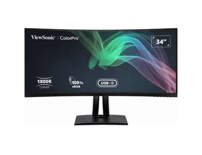 ViewSonic 34 ft ColorPro 21:9 Curved UWQHD 3440 x 1440, 90W USB-C, 100pct sRGB, Delta E  2 color Accuracy, Pre-calibrated Pro Designer Monitor