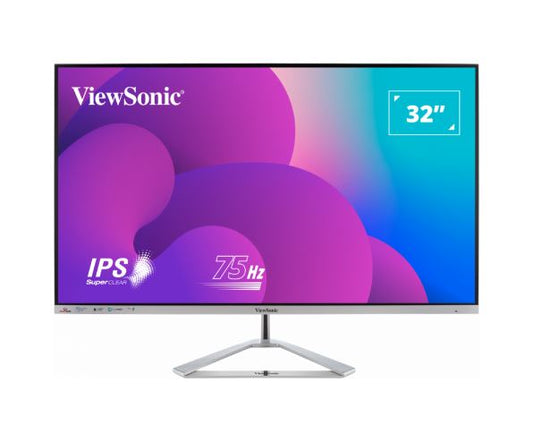 ViewSonic 32 ft Office Professional Stylish Elegant  Ultra Thin bezel, SuperClear IPS  4ms, FHD, HDMI, DP, VGA, Speakers, Low Energy 26w, V100, Monitor