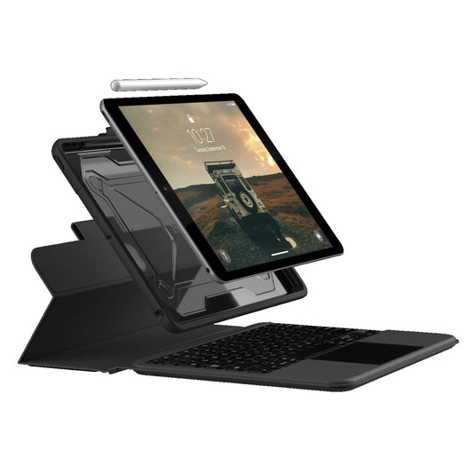 UAG Apple iPad (10.2 ft) (9th 8th 7th Gen) Bluetooth Keyboard with Trackpad Rugged Case (English) (US) - Black Ash (124000114031), 1 Year Warranty
