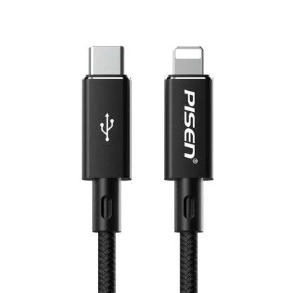 Pisen Braided Lightning to USB-C PD Fast Charge Cable (1M) Black - Support 3A, Anti-Breaking, Reinforced  More Durable, Apple iPhone iPad MacBook