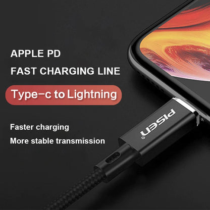 Pisen Braided Lightning to USB-C PD Fast Charge Cable (1M) Black - Support 3A, Anti-Breaking, Reinforced  More Durable, Apple iPhone iPad MacBook