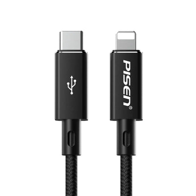 Pisen Braided Lightning to USB-C PD Fast Charge Cable (1M) Black - Support 3A, Anti-Breaking, Reinforced  More Durable, Apple iPhone iPad MacBook