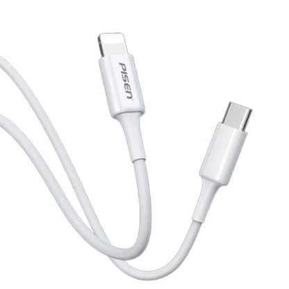 Pisen Mr White Lightning to USB-C PD Fast Charge Cable (1M) White - Support Charge 3A, Stretch-Resistant, Reinforced,Durable,Apple iPhone iPad MacBook