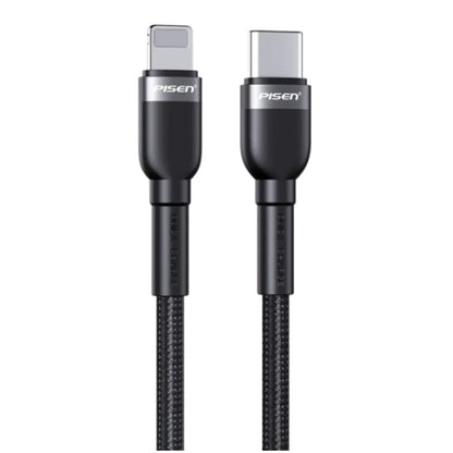 Pisen Braided Lightning to USB-C PD Fast Charge Cable (2M) Black-Supports 3A,Reinforced Wire Treatment for Damage Resistance,Apple iPhone iPad
