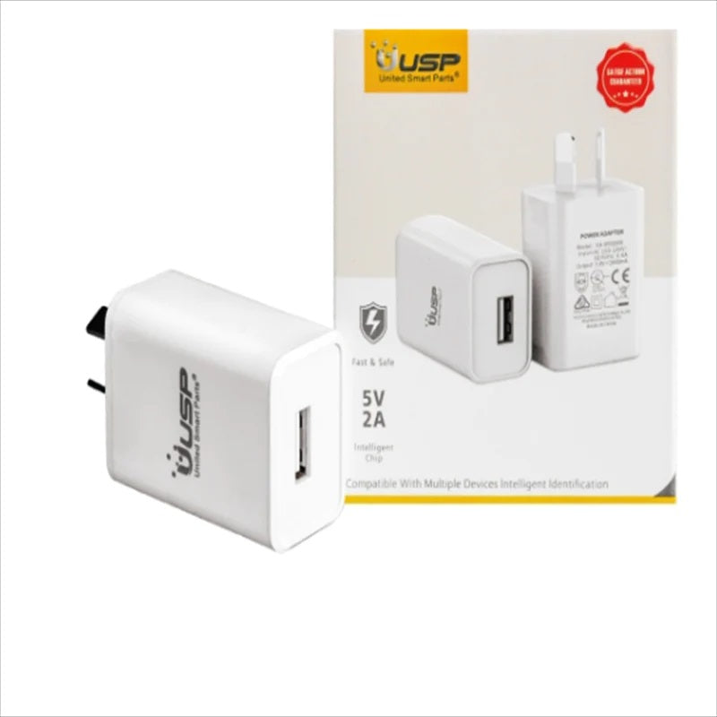 USP 10W USB-A Fast Wall Charger White - Intelligent Chip, Smart Charging, Output Voltage DC5V 3A, Output Current 2A max, Charge Your Phones  Tablets