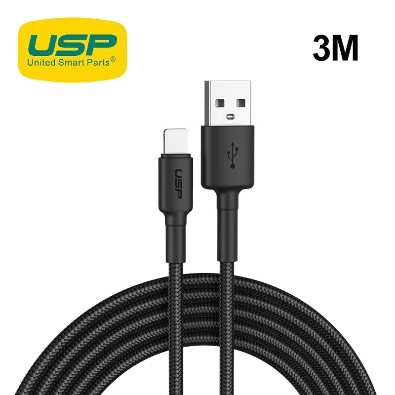 USP BoostUp Lightning to USB-A Cable (3M) Black - Quick Charge  Connect, 2.4A Rapid Charge,Durable  Reliable,Nylon Weaving,Apple iPhone iPad MacBook