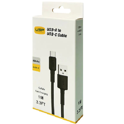 USP BoostUp Braided USB-C to USB-A Cable (1M) Black -3A, Fast Charge, Strong  Durable,Samsung Galaxy,Apple iPhone,iPad,MacBook,Google,OPPO,Nokia