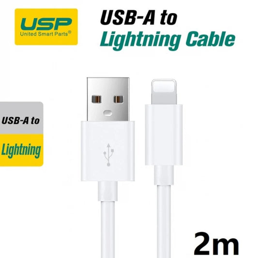 USP Lightning to USB-A Cable (2M) White - Quick Charge  Connect, 2.4A Rapid Charge, 480Mbps Transfer, Fast Charge,Tested 10K Bend,Durable  Reliable