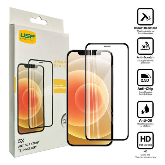 USP Apple iPhone 15 Pro Max (6.7 ft) Armor Glass Full Cover Screen Protector - 5X Anti Scratch Technology, Perfectly Fit Curves, 9H Surface Hardness