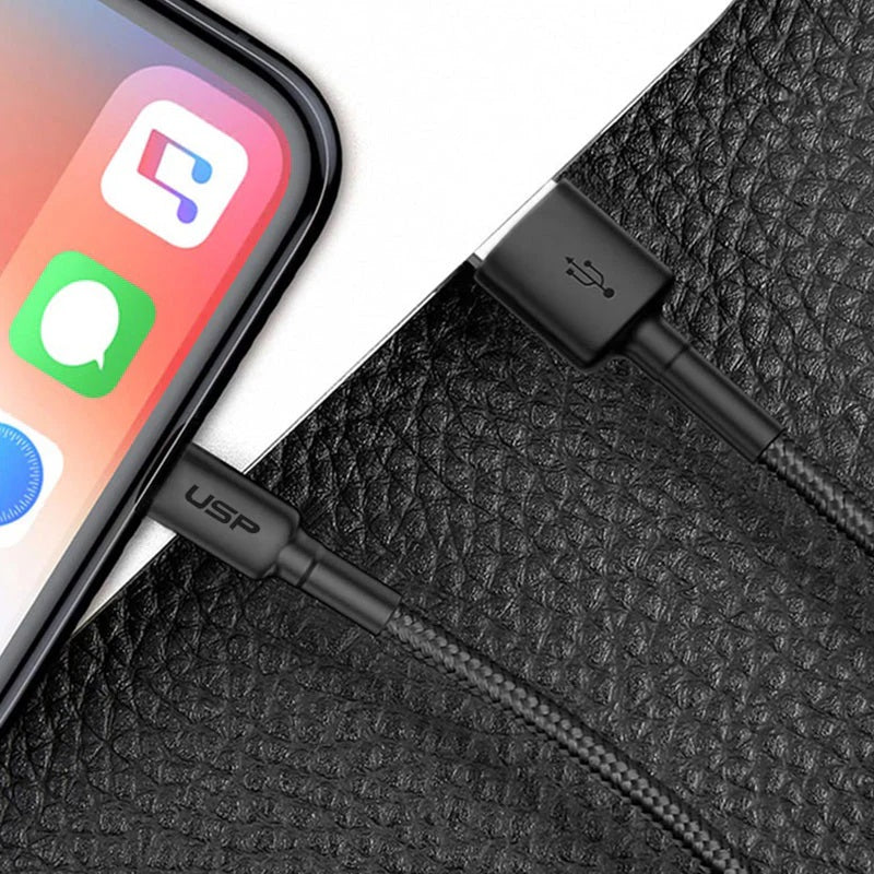 USP BoostUp Braided Lightning to USB-A Cable (2M) Black - Quick Charge  Connect, 2.4A Rapid Charge, Durable, Nylon Weaving, Apple iPhone iPad MacBook