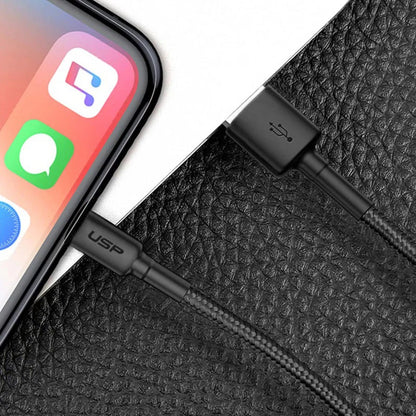 USP BoostUp Braided Lightning to USB-A Cable (2M) Black - Quick Charge  Connect, 2.4A Rapid Charge, Durable, Nylon Weaving, Apple iPhone iPad MacBook