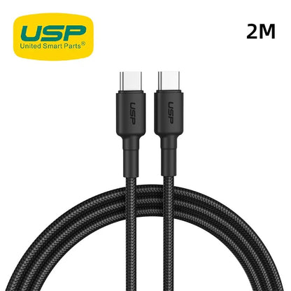 USP BoostUp Braided USB-C to USB-C Cable (2M) Black -3A 60W, Fast  Safe Charge,Strong  Durable,Samsung Galaxy,Apple iPhone,iPad,MacBook,Google,OPPO