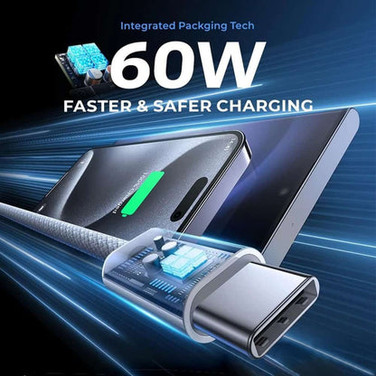 USP Braided USB-C to USB-C PD 60W High Density Fast Charge Cable (20cm) White - 3A Fast  Safe Charge,Strong  Durable,Samsung Galaxy,Apple iPhone