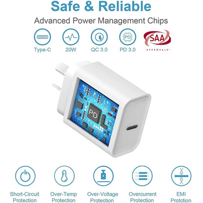 USP 20W USB-C PD Fast Wall Charger White -  fast charging, safety certified, universally compatible, and travel-friendly for all your devices