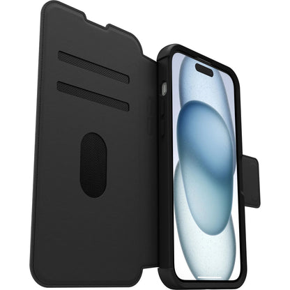 OtterBox Strada MagSafe Apple iPhone 15 Plus (6.7 ft) Case Shadow (Black) - (77-93564), DROP 3X Military Standard,Leather Folio Cover,,7 Years Warranty