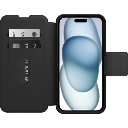 OtterBox Strada MagSafe Apple iPhone 15 Plus (6.7 ft) Case Shadow (Black) - (77-93564), DROP 3X Military Standard,Leather Folio Cover,,7 Years Warranty