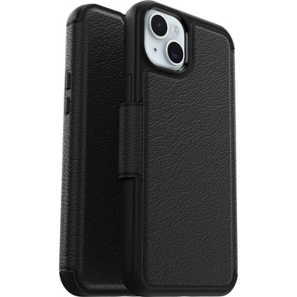 OtterBox Strada MagSafe Apple iPhone 15 Plus (6.7 ft) Case Shadow (Black) - (77-93564), DROP 3X Military Standard,Leather Folio Cover,,7 Years Warranty