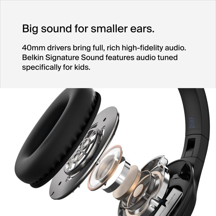 Belkin SoundForm Inspire USB-C Wireless Over-Ear Headset for Kids - Black (AUD006btBLK), 35 hours of Playtime, 40mm Drivers, Foldable,2 Years Warranty