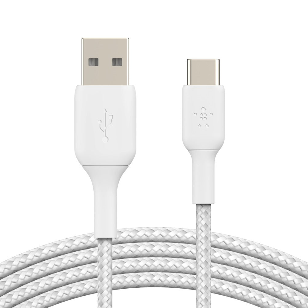 Belkin BoostCharge Braided USB-C to USB-A Cable (2M) - White (CAB002BT2MWH), 15W, 480Mbps, 30K Bends, USB-IF Certified, iPad,MacBook,2 Years Warranty