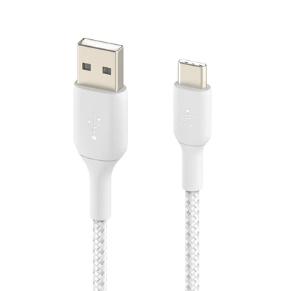 Belkin BoostCharge Braided USB-C to USB-A Cable (2M) - White (CAB002BT2MWH), 15W, 480Mbps, 30K Bends, USB-IF Certified, iPad,MacBook,2 Years Warranty