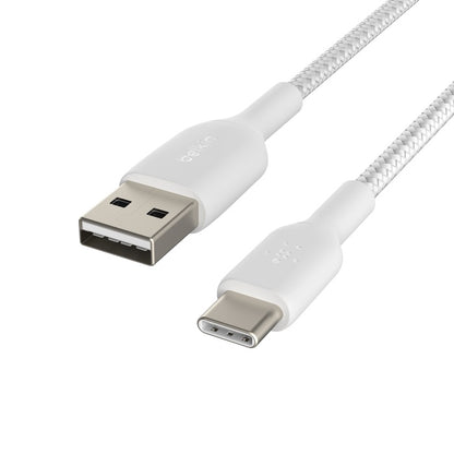 Belkin BoostCharge Braided USB-C to USB-A Cable (2M) - White (CAB002BT2MWH), 15W, 480Mbps, 30K Bends, USB-IF Certified, iPad,MacBook,2 Years Warranty