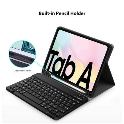 Generic Samsung Galaxy Tab A8 (10.5 ft) Bluetooth Keyboard Leather Cover Case - Black (C105464), 10M Bluetooth Connection, Pencil Holder, 120Hz TouchPad