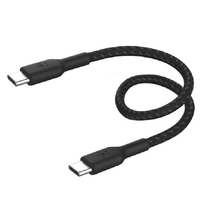 Belkin BoostCharge Braided USB-C to USB-C Cable (0.15M) - Black (CAB004bt0MBK),60W,480Mbps,30K Bends, Double-Braided,USB-IF Certified,2 Year Warranty