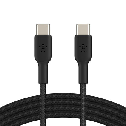 Belkin BoostCharge Braided USB-C to USB-C Cable (0.15M) - White (CAB004bt0MWH),60W,480Mbps,30K Bends, Double-Braided,USB-IF Certified,2 Year Warranty