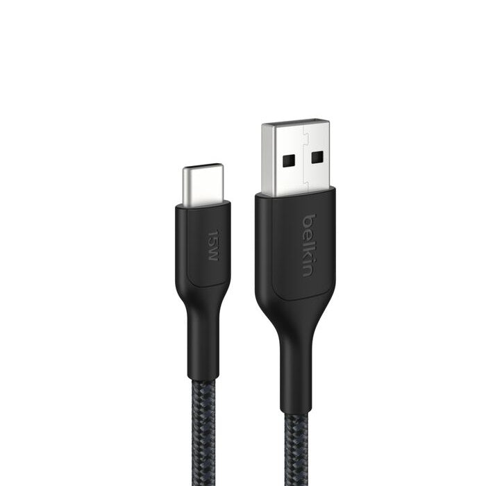 Belkin BoostCharge Pro Braided USB-A to USB-C 2.0 Cable (1M) - Black (CAB022fq1MBK), iPhone ,iPad,Samsung Galaxy, USB - IF Certified, 2 Years Warranty