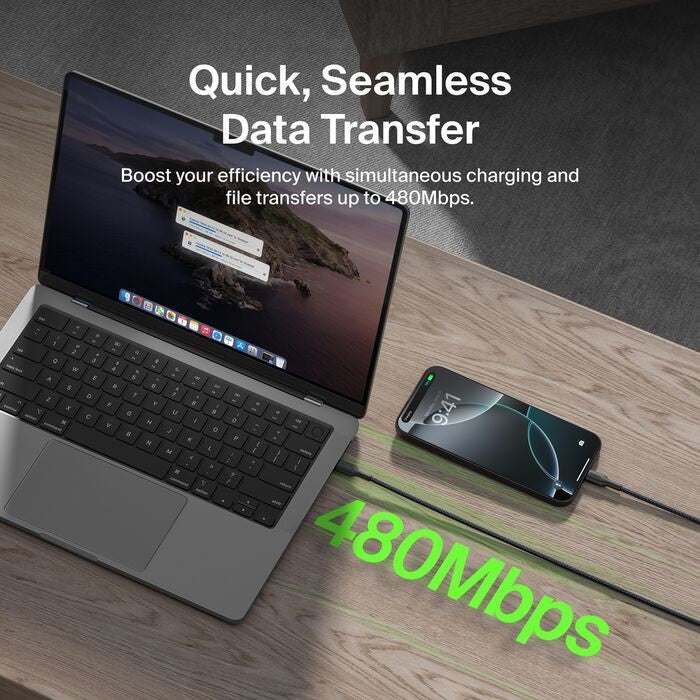 Belkin BoostCharge Pro Braided USB-A to USB-C 2.0 Cable (1M) - Black (CAB022fq1MBK), iPhone ,iPad,Samsung Galaxy, USB - IF Certified, 2 Years Warranty