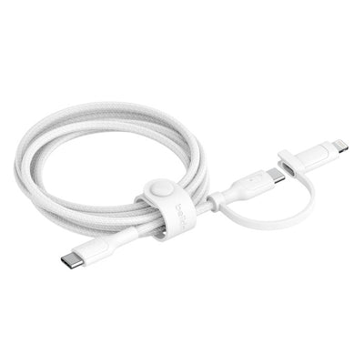 Belkin BoostCharge Pro 2-in-1 Cable With USB-C and Lightning Connector (1.5M) - White(CAC003fq1.5MWH), 60W, 480Mbps, 30K Bends, 2 Years Warranty
