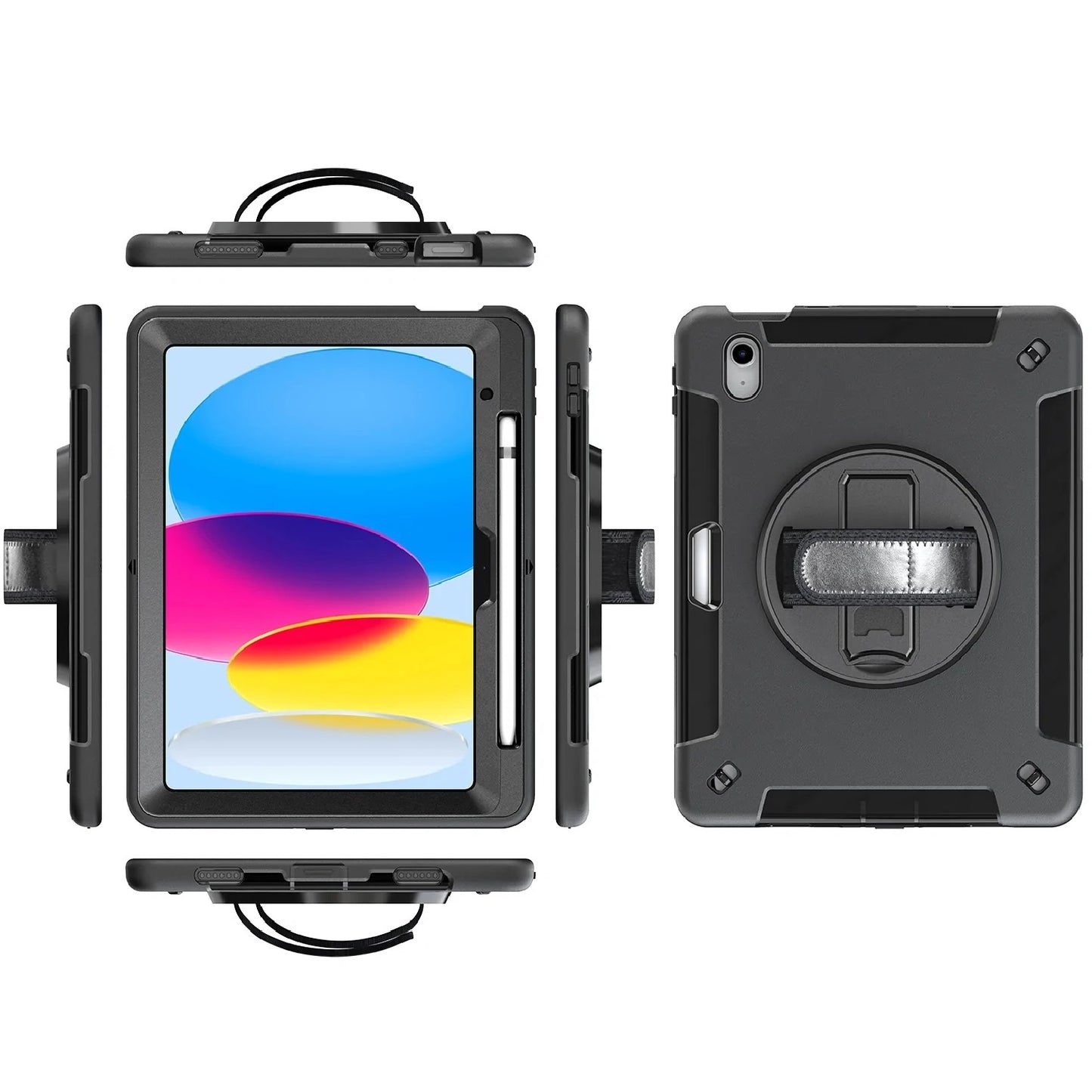 USP Rugged Apple iPad (11.0 ft) 11th Gen (A16)   iPad 10th Gen (10.9 ft) Case Black - Built-in-Kickstand,Adjustable Hand Strap,Shoulder Strap,DropProof