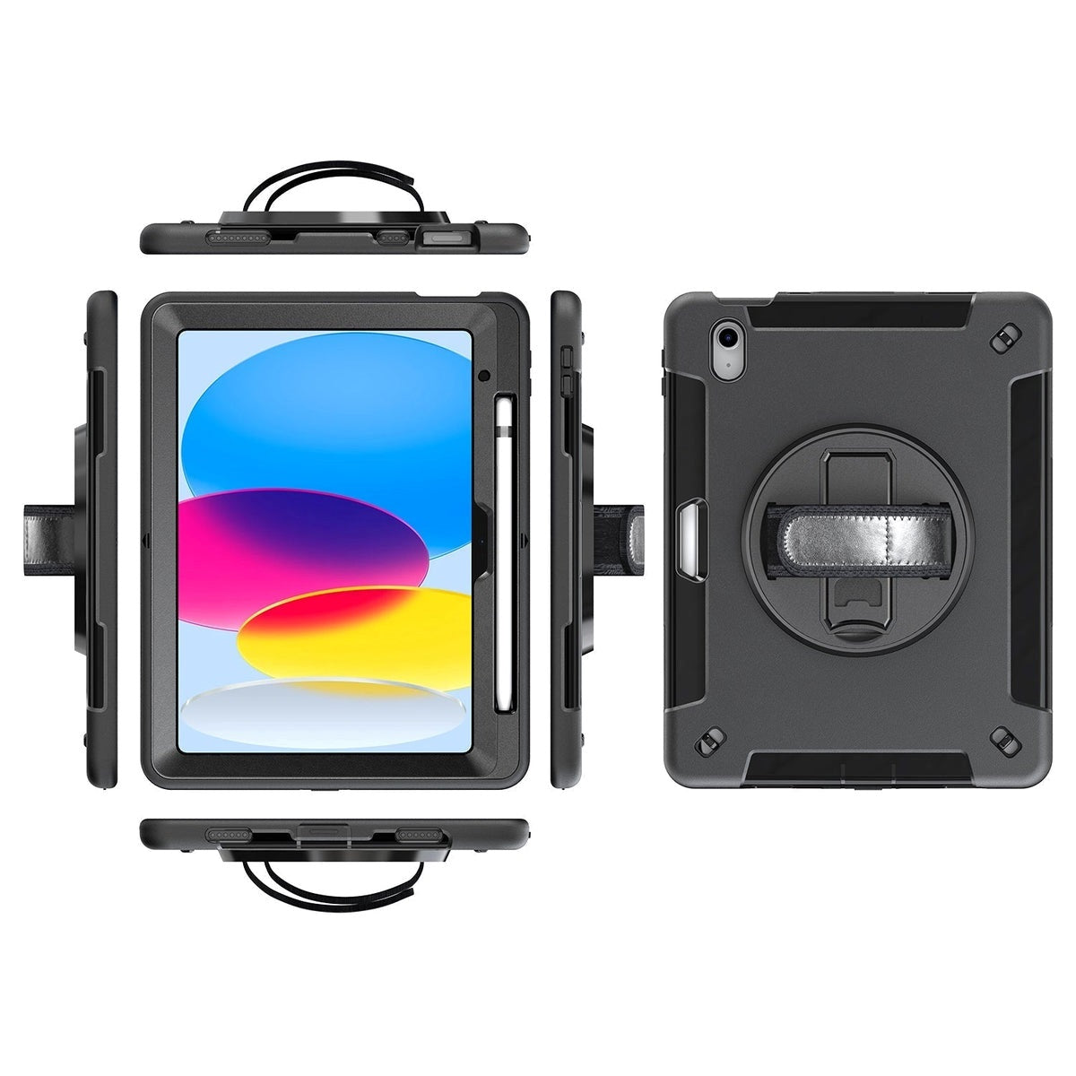 USP Rugged Apple iPad Air (9.7 ft) (2nd 1st Gen)   iPad (9.7 ft) (6th 5th Gen) Case Black - Built-in-Kickstand, Adjustable Hand Strap, Shoulder Strap