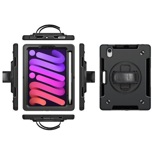 USP Rugged Apple iPad Mini A17 Pro (7th Gen)  iPad Mini (8.3 ft) (6th Gen) Case with Sling Black-Built-in-Kickstand,Adjustable Hand Strap,Shoulder Strap