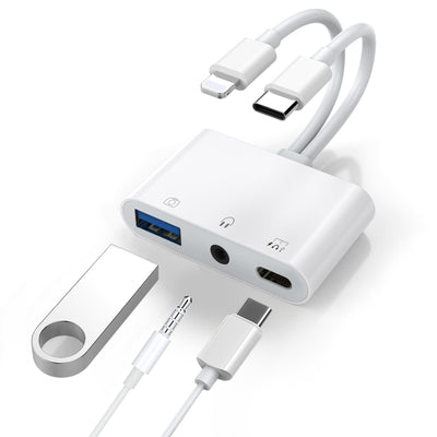 Generic Lightning USB-C to USB Adapter features a USB OTG Port, 3.5mm Headphone Jack  Fast-charging Port