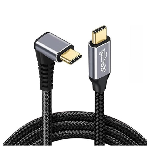 Pisen Braided USB-C to USB-C Right Angle Cable (1M) - Black,  100W Power, Support 10Gbps Data Speed, Reversible Design
