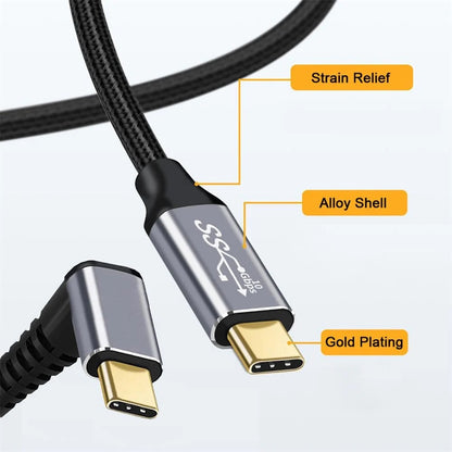 Pisen Braided USB-C to USB-C Right Angle Cable (1M) - Black,  100W Power, Support 10Gbps Data Speed, Reversible Design