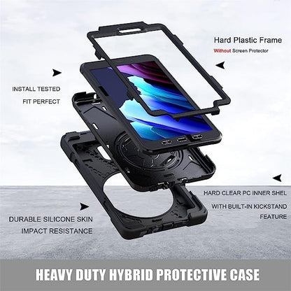 USP Rugged Samsung Galaxy Tab Active5   Tab Active3 (8 ft) Case Black - Built-in-Kickstand, Adjustable Hand Strap, Shoulder Strap, Pen Holder