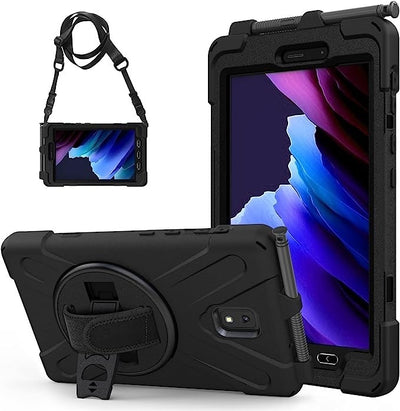 USP Rugged Samsung Galaxy Tab Active5   Tab Active3 (8 ft) Case Black - Built-in-Kickstand, Adjustable Hand Strap, Shoulder Strap, Pen Holder