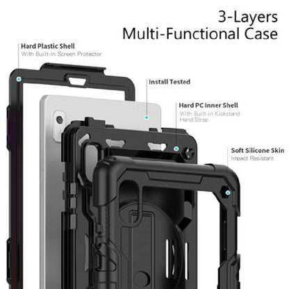 USP Rugged Lenovo Tab M9 (9 ft) Case  Screen Protector Black - Built-in-Kickstand, Adjustable Hand Strap, Shoulder Strap, Reinforced Corners