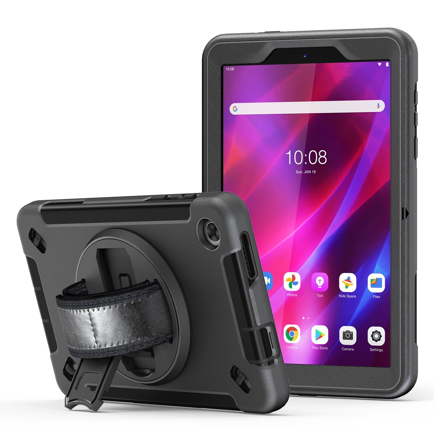 USP Rugged Lenovo Tab M8 (4th Gen) (8 ft) (TB-300) Case  Screen Protector Black - Built-in-Kickstand, Adjustable Hand Strap, Shoulder Strap