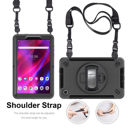 USP Rugged Lenovo Tab M8 (4th Gen) (8 ft) (TB-300) Case  Screen Protector Black - Built-in-Kickstand, Adjustable Hand Strap, Shoulder Strap