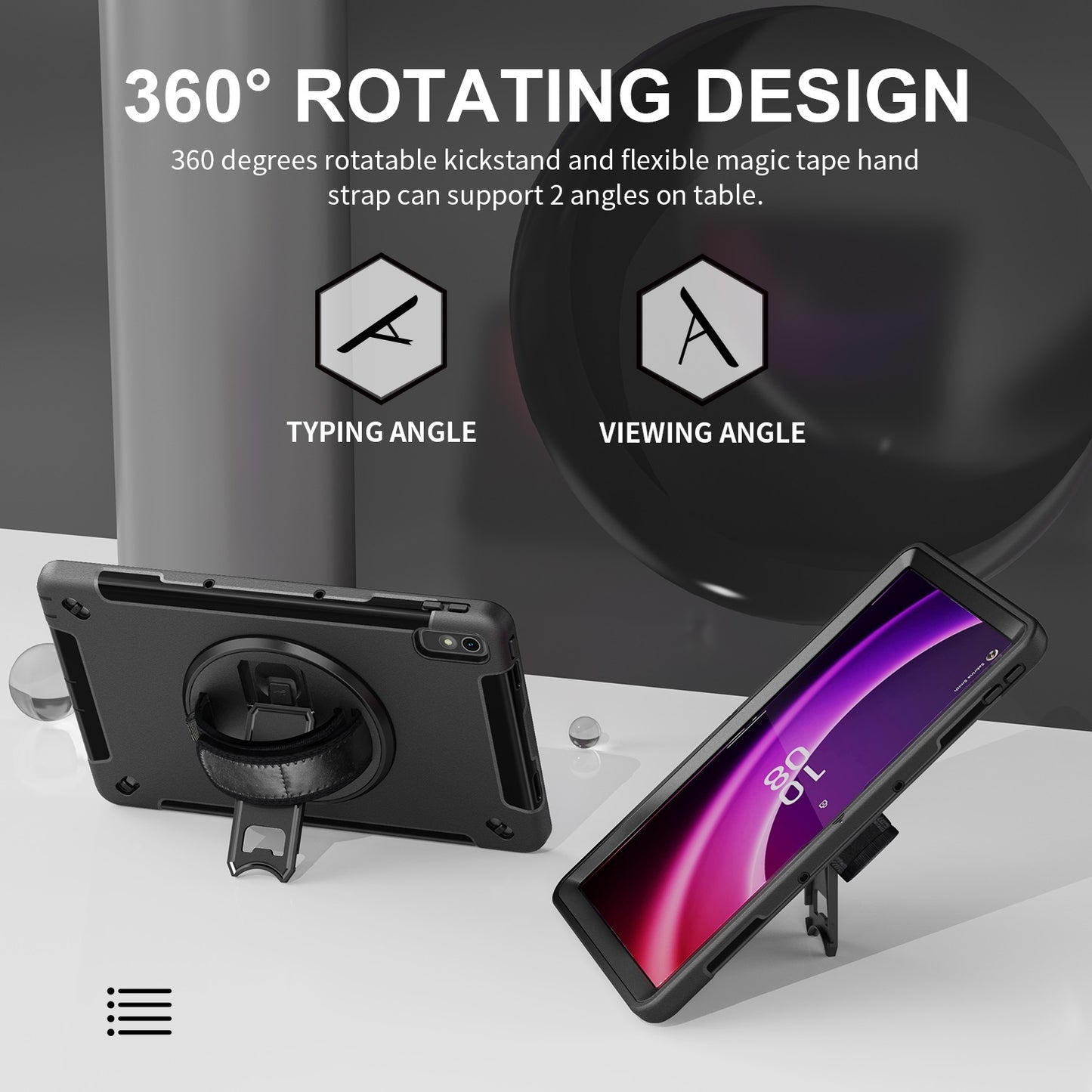 USP Rugged Lenovo Tab P11 (11 ft) (2nd Gen) Case  Screen Protector Black - Built-in-Kickstand,Adjustable Hand Strap,Reinforced Corners,Raised Edges